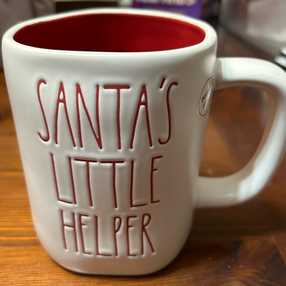 Double sided Rae Dunn Santa’s Little Helper Elf mug. Red interior asymmetrical - Picture 3 of 8